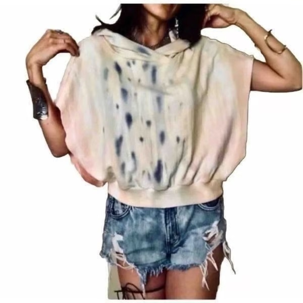Young Fabulous And Broke YFB NWT Carla Hoodie Sweatshirt S Tie Dye Cutoff Sleeve